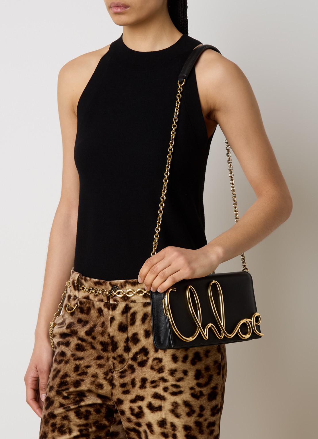 Chloé Crossbodytas van kalfsleer met logo - voorkant 6 zwart