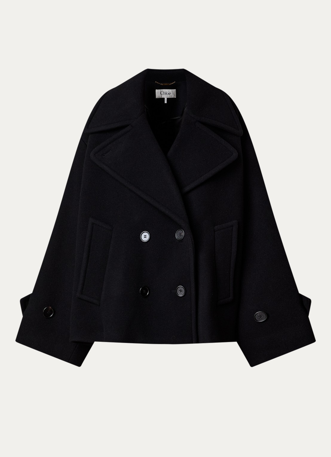 Chloé Double-breasted mantel in scheerwolblend met col - voorkant 4 zwart