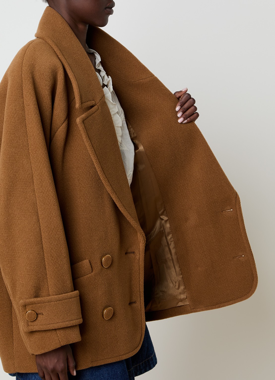 Chloé Double-breasted mantel van scheerwol met steekzakken - detail 2 camel