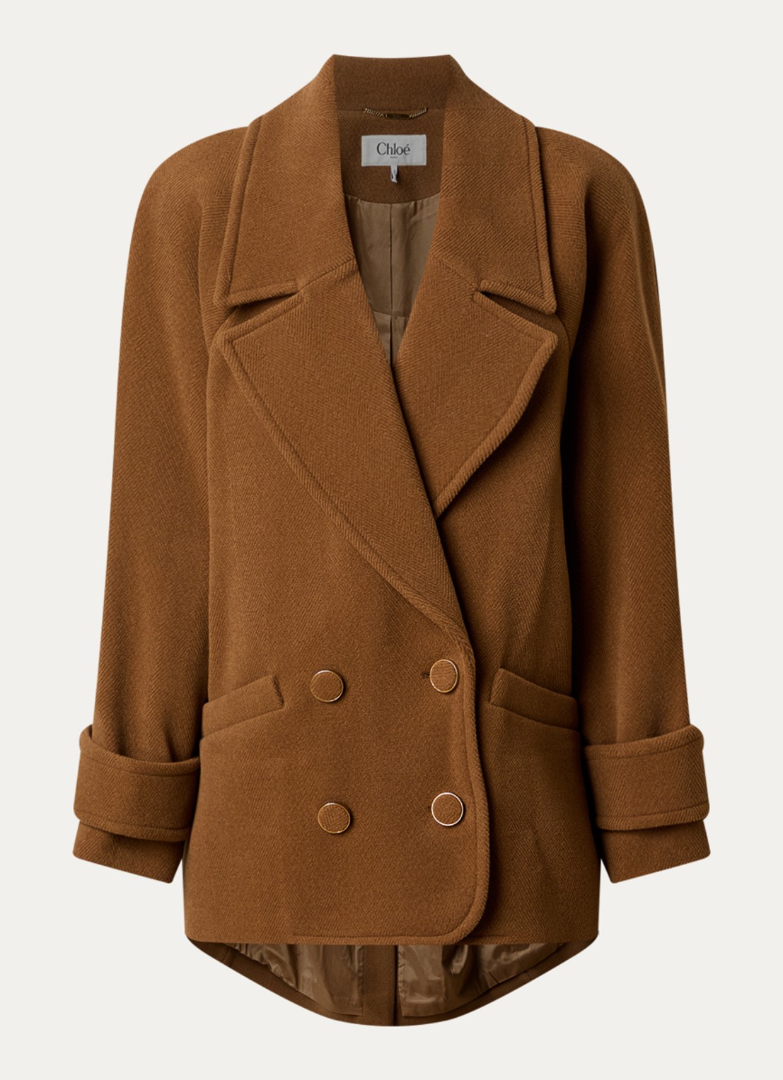 Chloé Double-breasted mantel van scheerwol met steekzakken - voorkant 4 camel