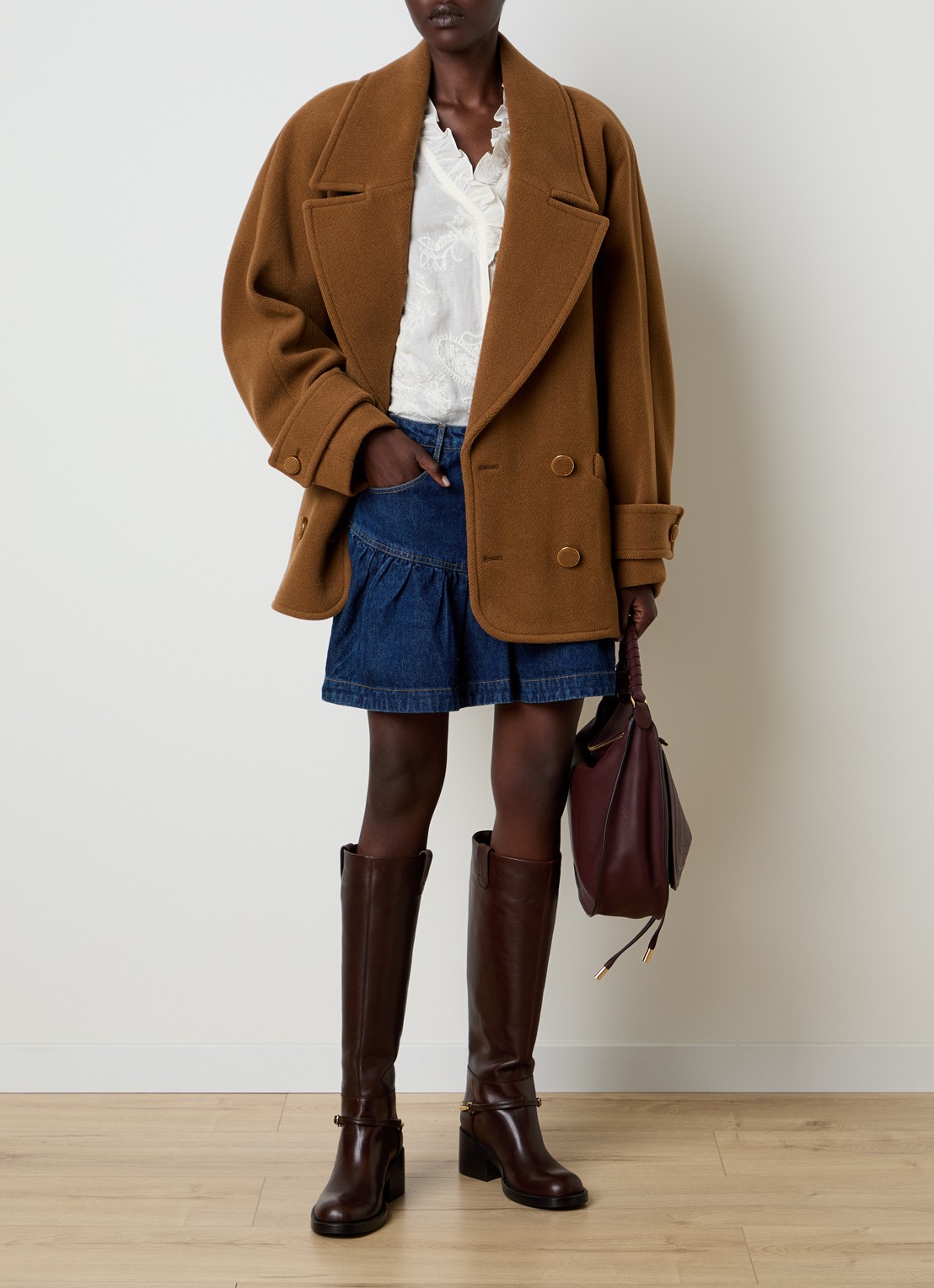 Chloé Double-breasted mantel van scheerwol met steekzakken - voorkant 5 camel