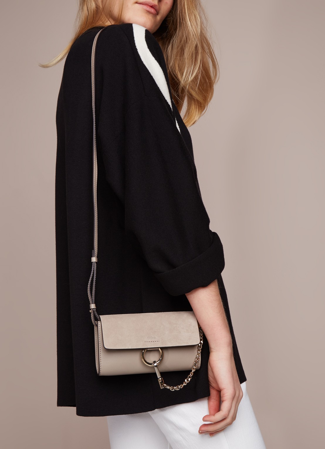 Chloé Faye clutch van kalfsleer en suède - voorkant 4 middengrijs