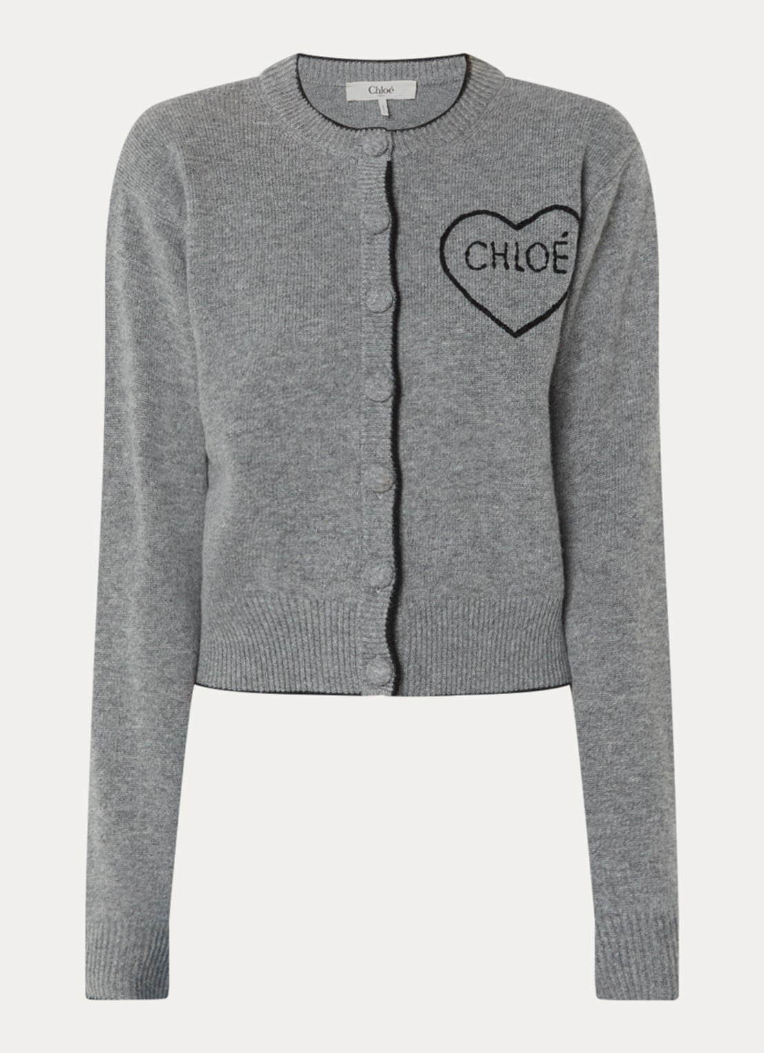 Chloé Fijngebreid vest in kasjmierblend met logoborduring - voorkant middengrijs