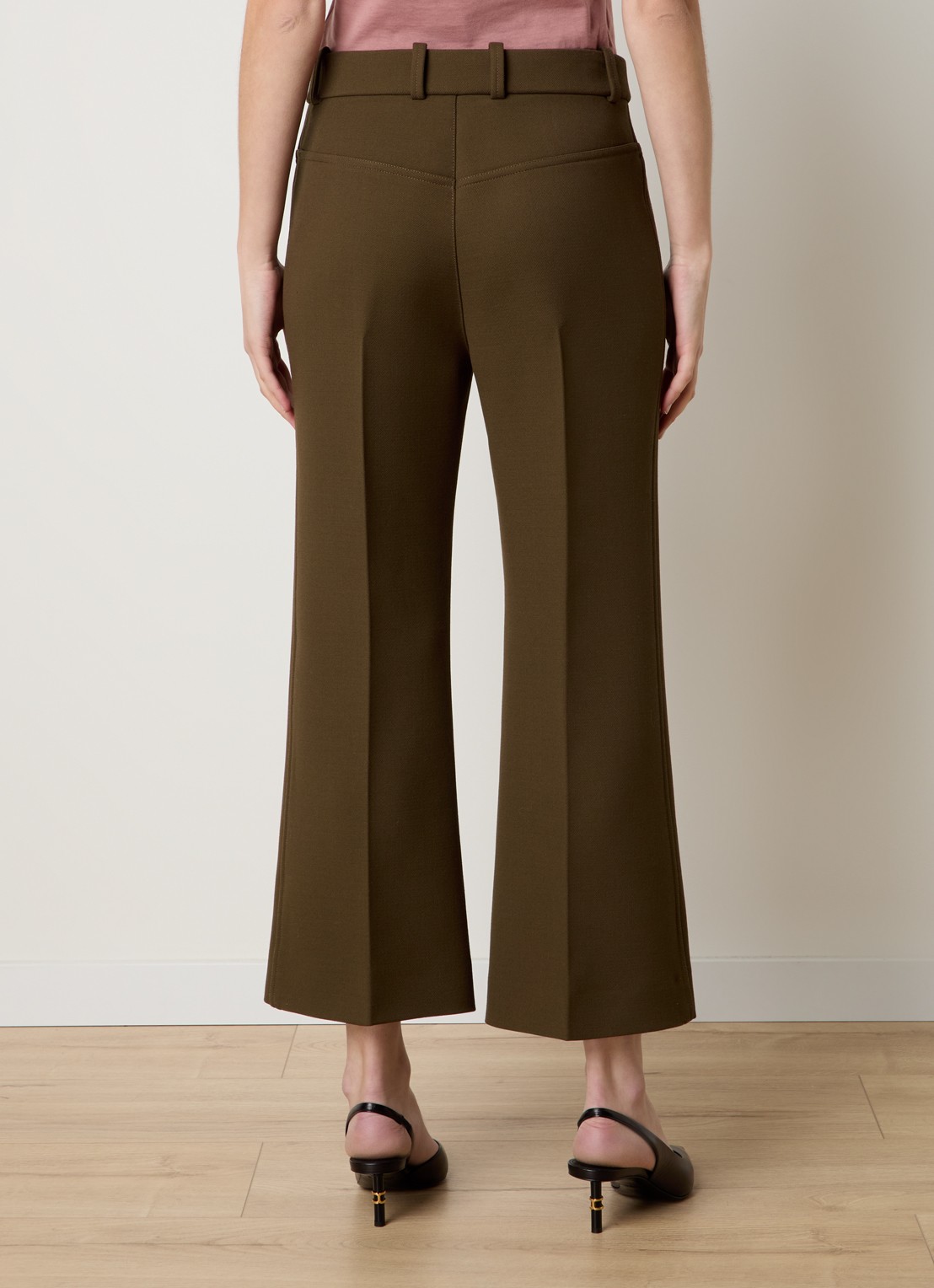Chloé High waist flared fit cropped pantalon van wol - achterkant 5 donkerbruin