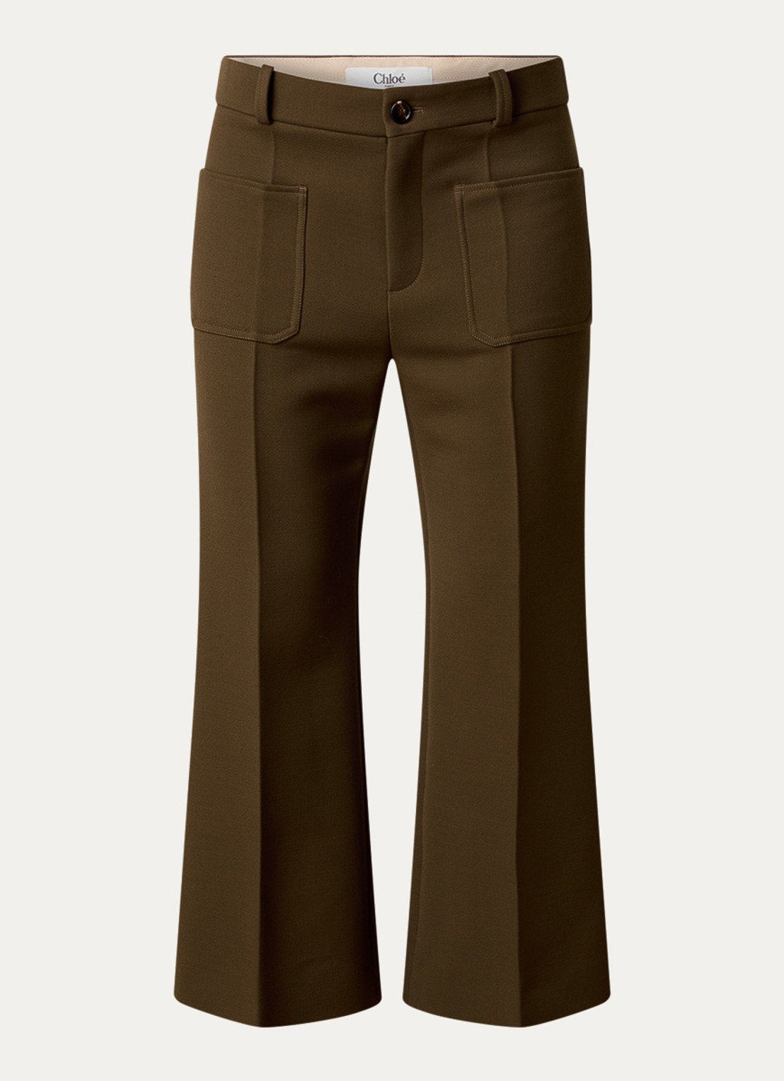Chloé High waist flared fit cropped pantalon van wol - voorkant 3 donkerbruin