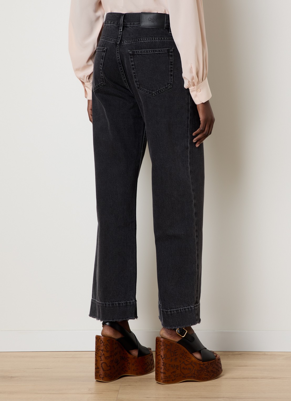 Chloé High waist straight leg jeans met gekleurde wassing - achterkant antraciet