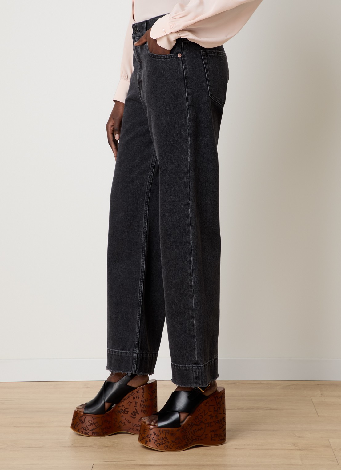 Chloé High waist straight leg jeans met gekleurde wassing - detail 5 antraciet