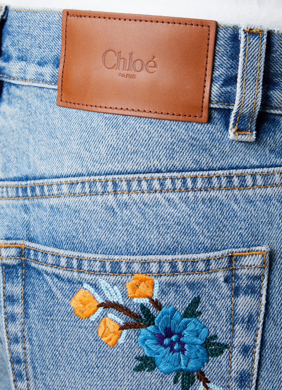 Chloé High waist straight leg jeans met lichte wassing - detail 3 indigo