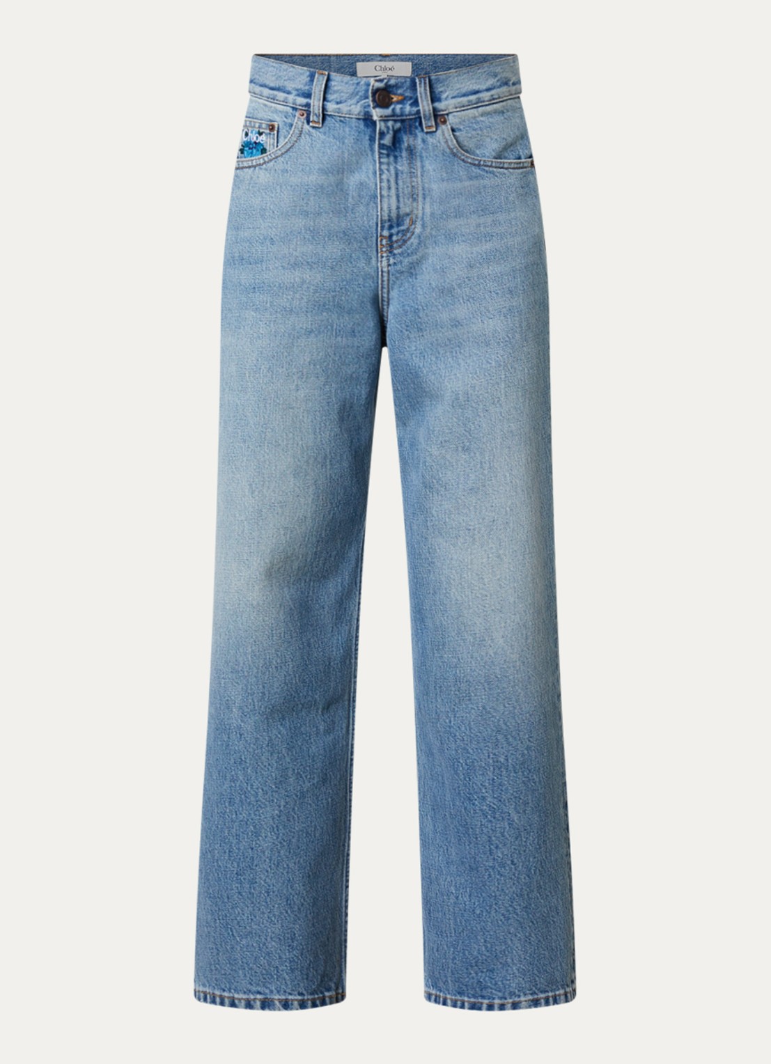 Chloé High waist straight leg jeans met lichte wassing - voorkant 4 indigo