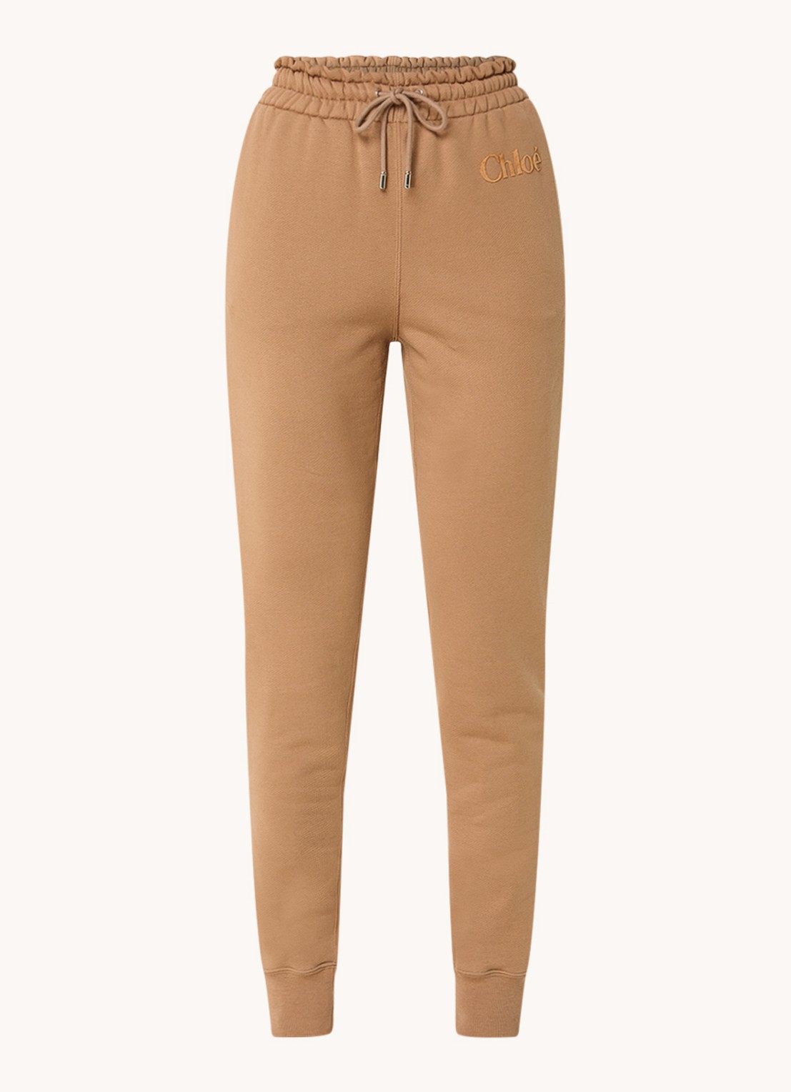 Chloé High waist tapered fit joggingbroek met logo - voorkant 2 camel