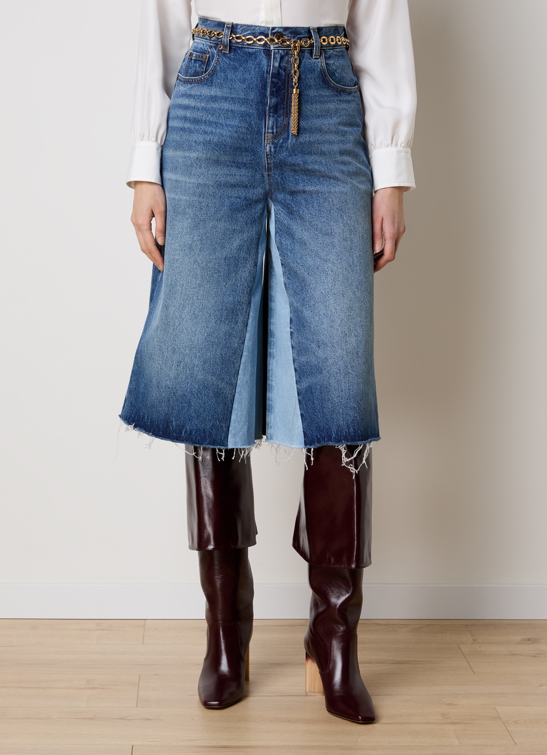 Chloé High waist wide fit culotte van denim met medium wassing - detail 4 indigo