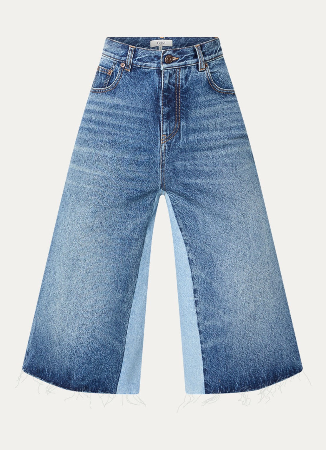 Chloé High waist wide fit culotte van denim met medium wassing - voorkant indigo