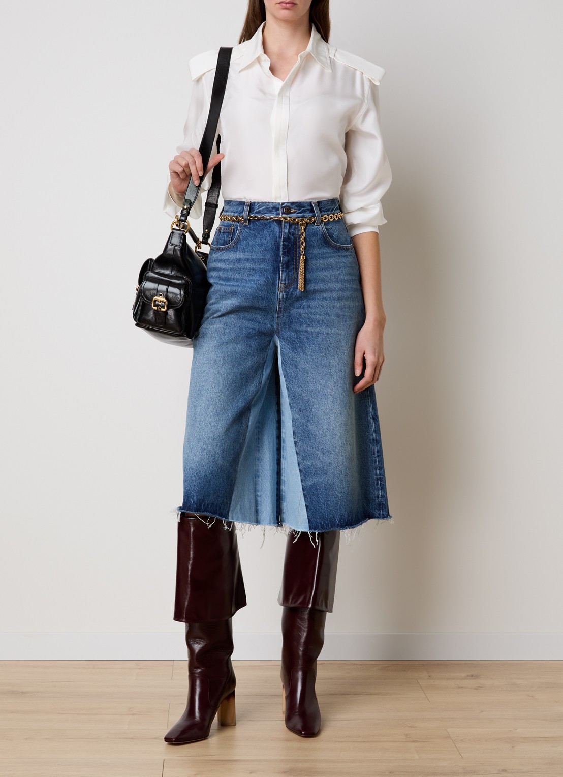 Chloé High waist wide fit culotte van denim met medium wassing - voorkant 2 indigo
