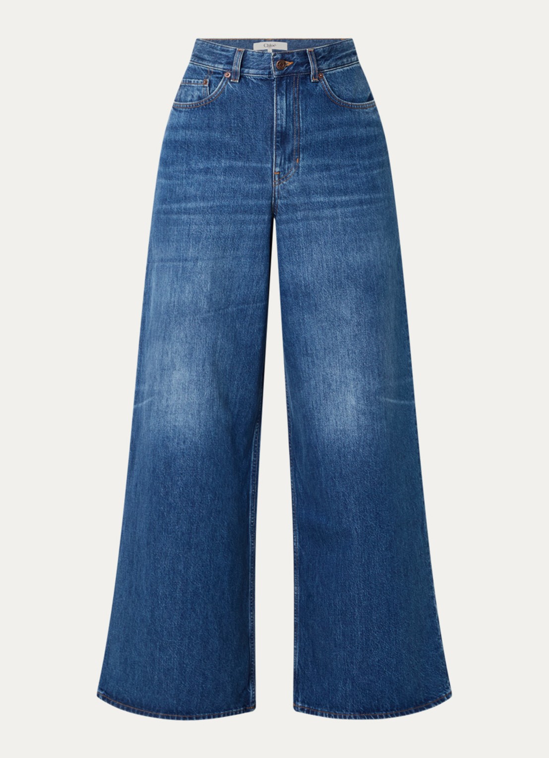 Chloé High waist wide leg jeans met medium wassing - voorkant 4 indigo