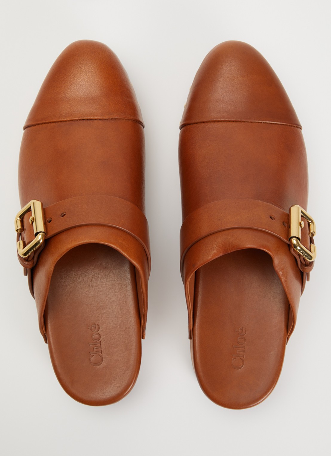 Chloé Jeannette muiltje van kalfsleer met gespdetail - detail 4 cognac