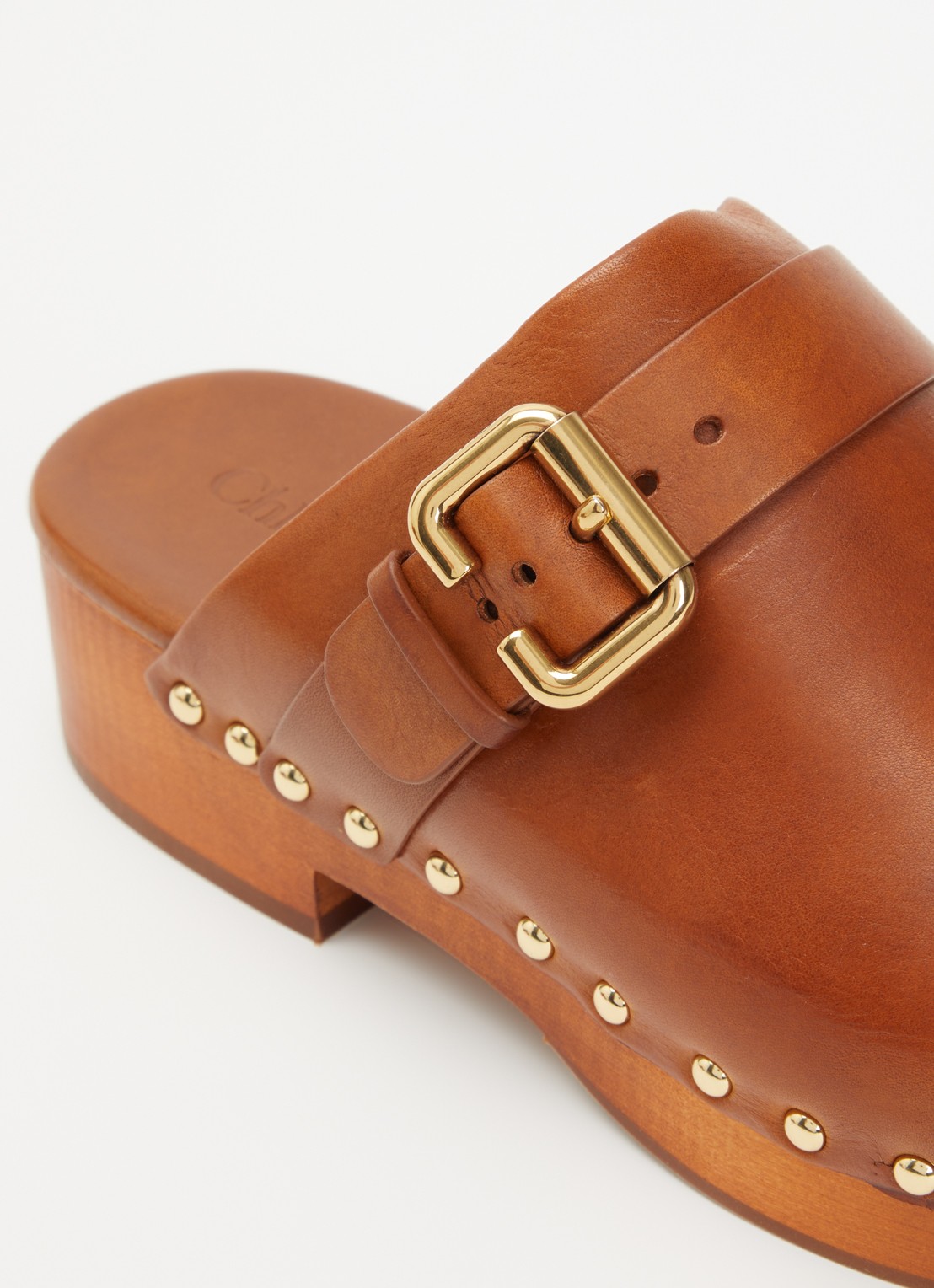Chloé Jeannette muiltje van kalfsleer met gespdetail - detail 6 cognac