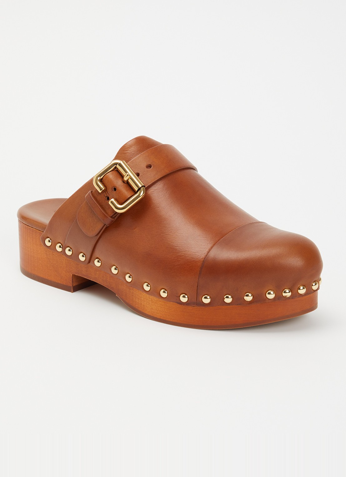 Chloé Jeannette muiltje van kalfsleer met gespdetail - voorkant 2 cognac