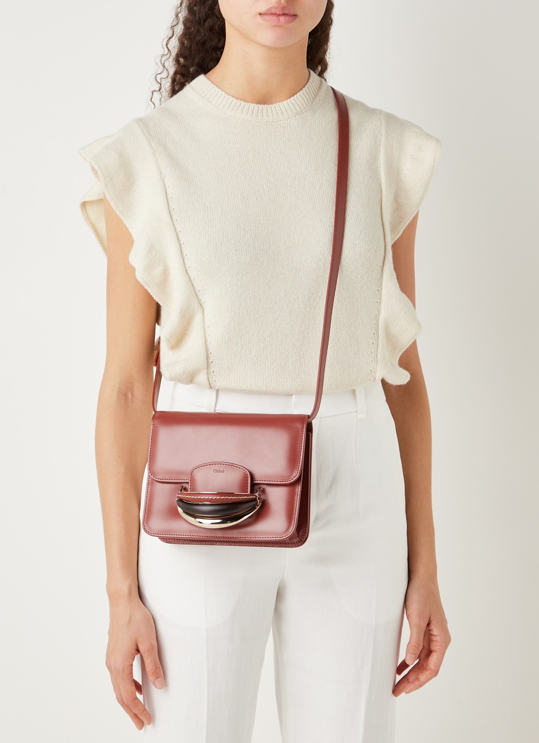 Chloé Kattie crossbodytas van kalfsleer  - voorkant 2 roodbruin