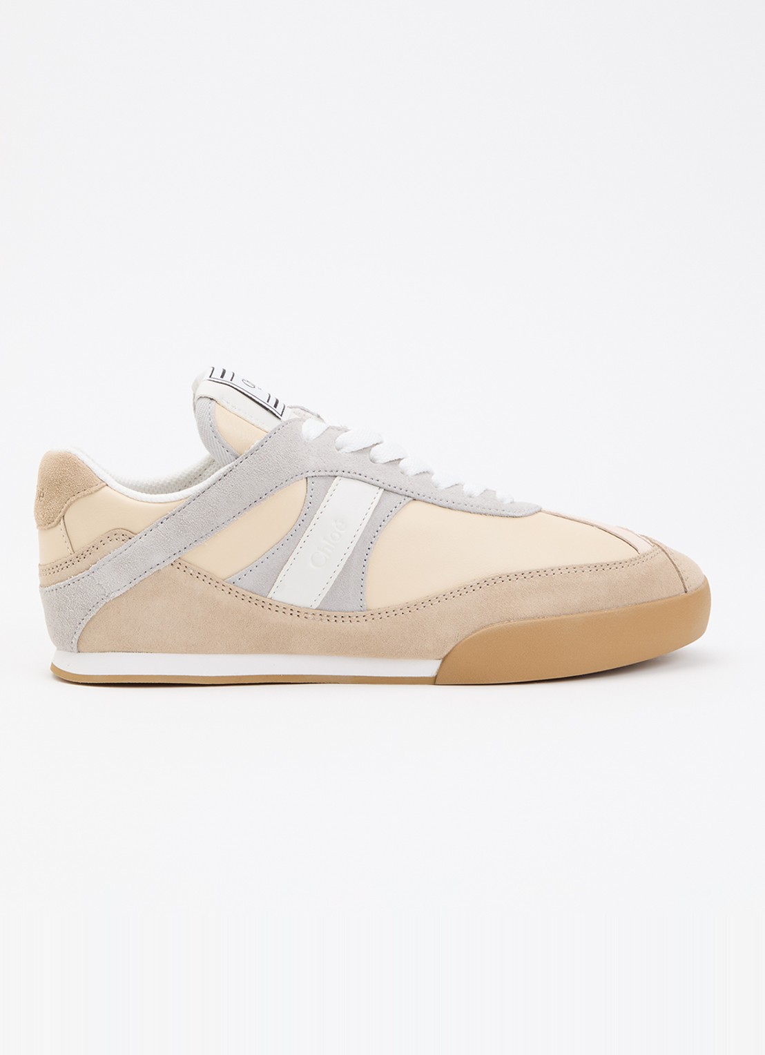 Chloé Kick sneaker van kalfsleer met details van suède - voorkant beige