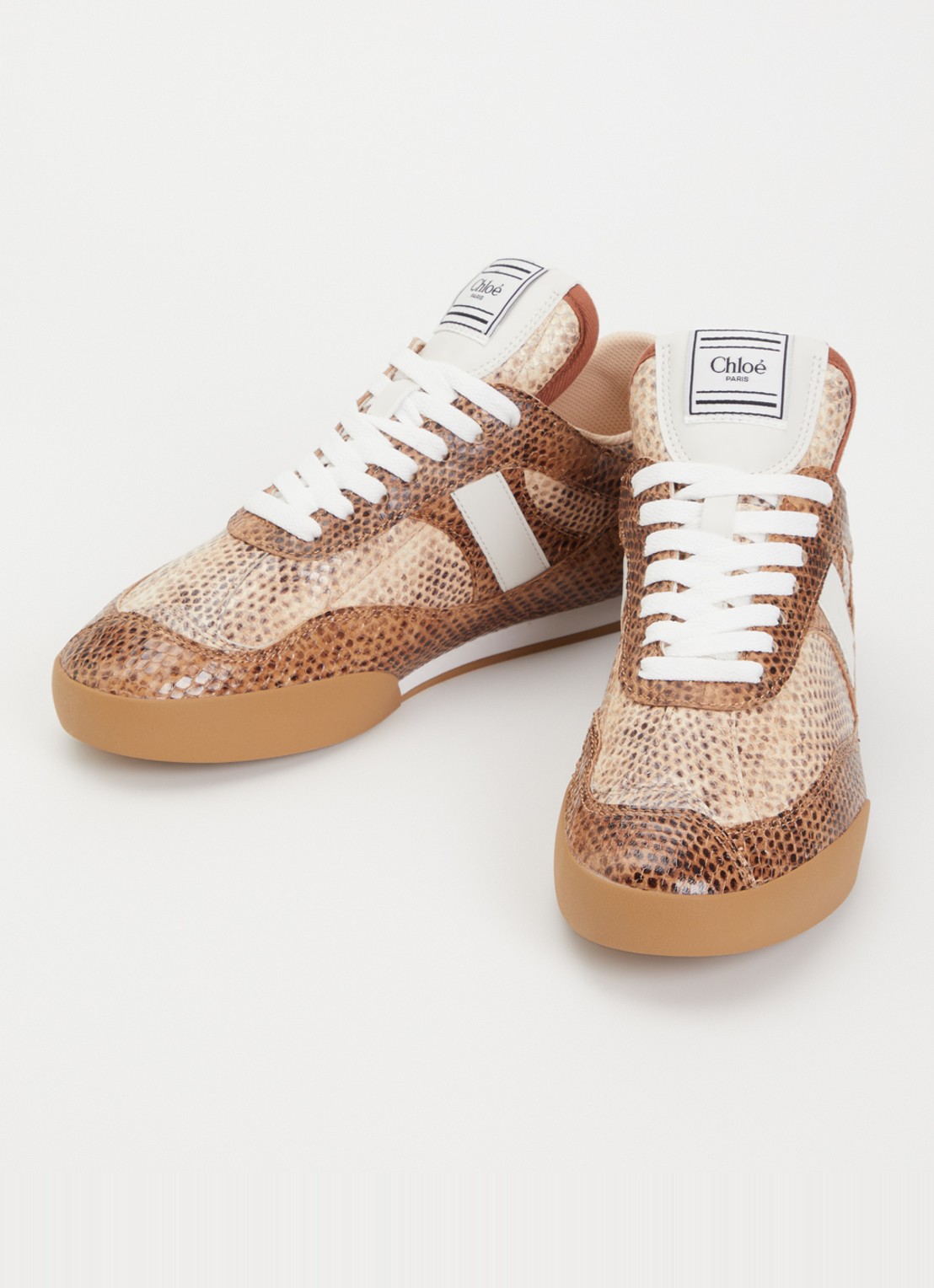 Chloé Kick sneaker van leer met slangenprint - detail 2 bruin