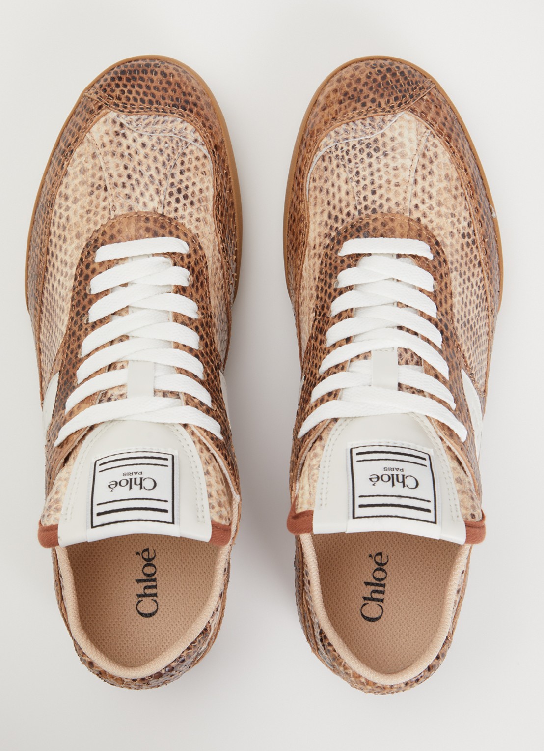 Chloé Kick sneaker van leer met slangenprint - detail 3 bruin