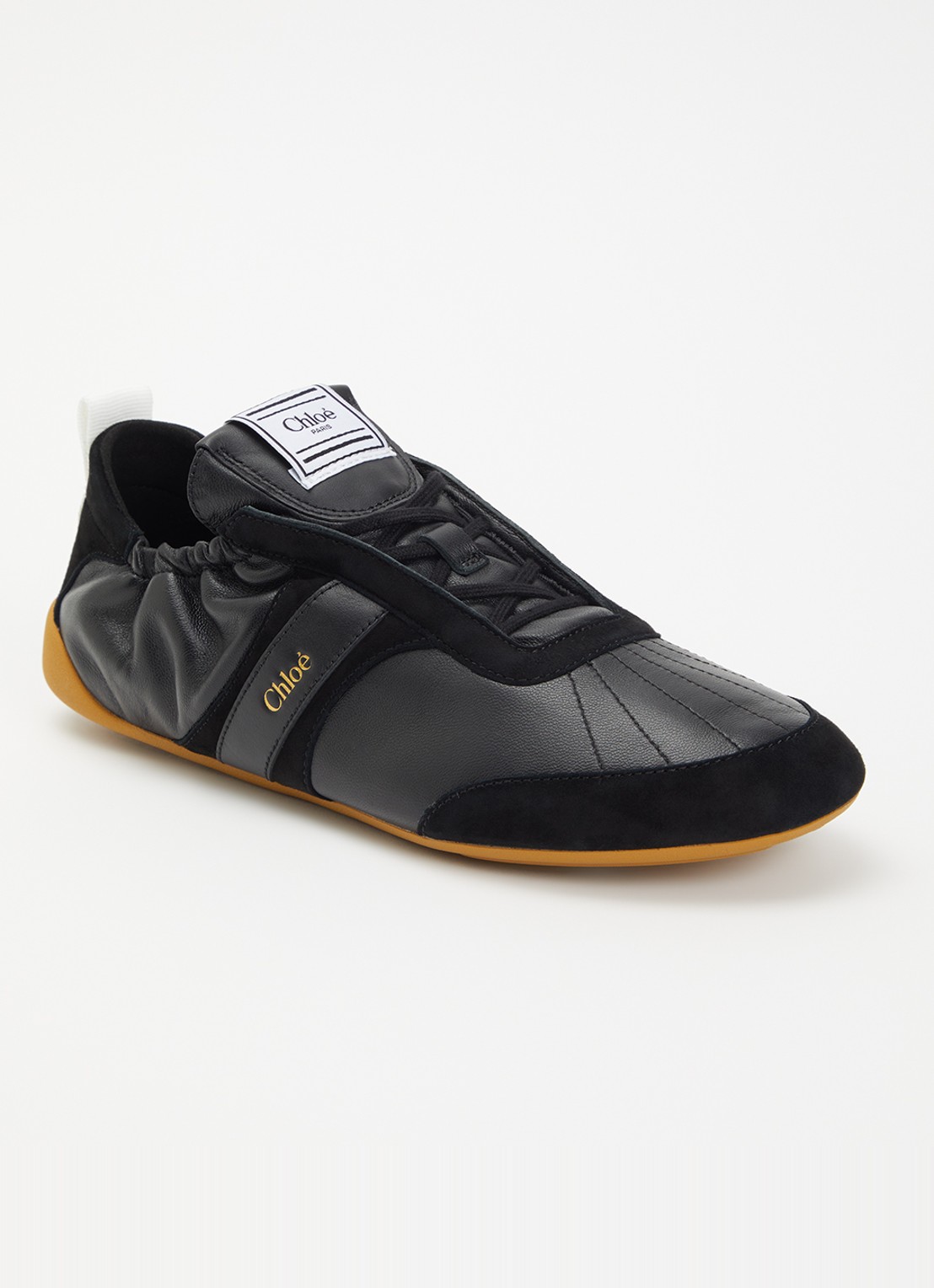 Chloé Kick sneaker van schapenleer met details van suède - voorkant zwart