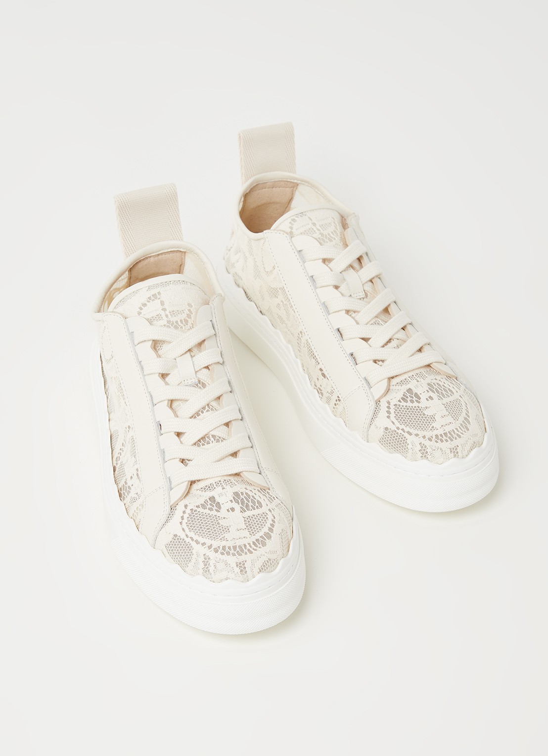 Chloé Lauren sneaker van kant met kalfsleren details - detail creme