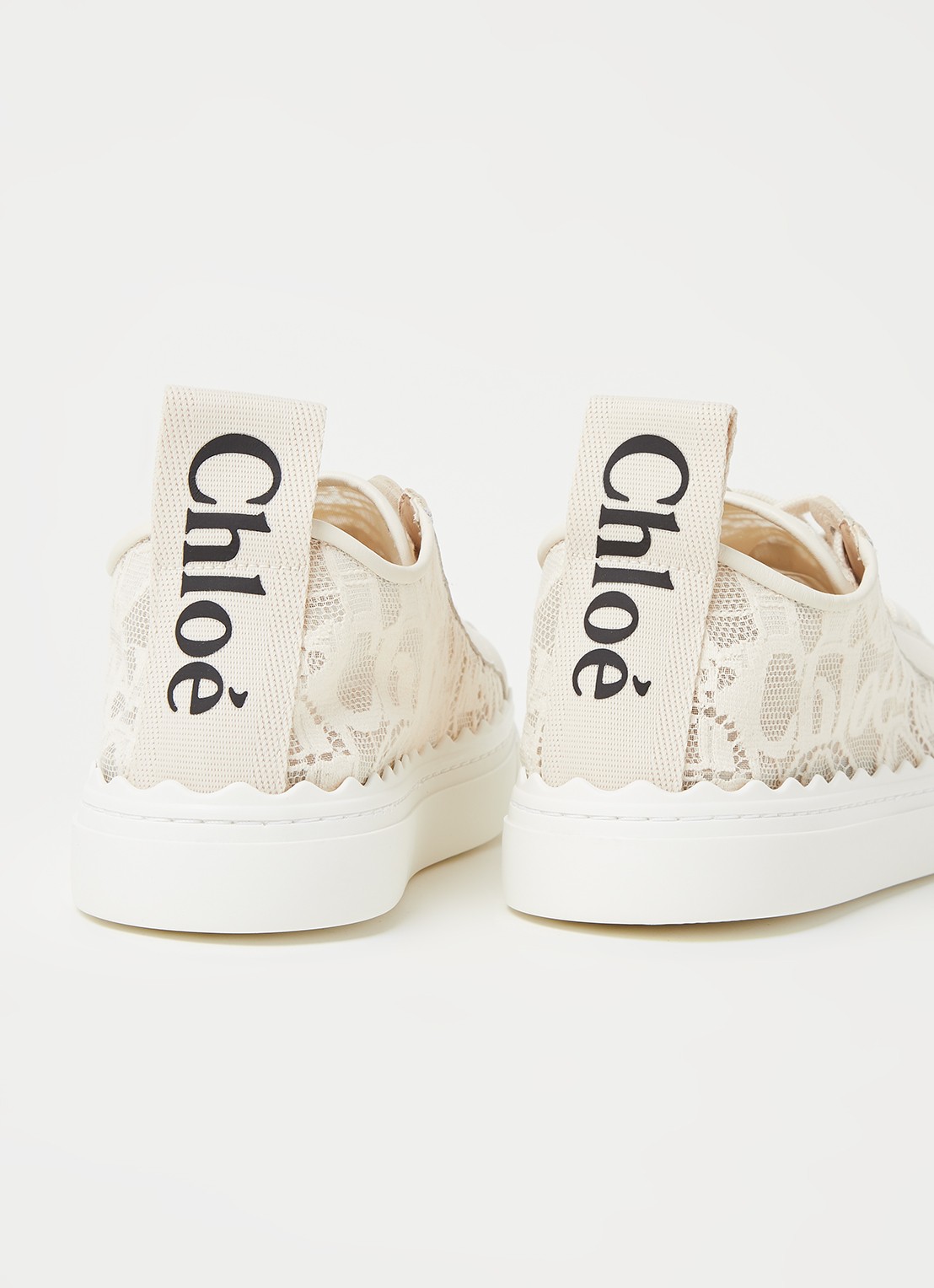 Chloé Lauren sneaker van kant met kalfsleren details - detail 2 creme