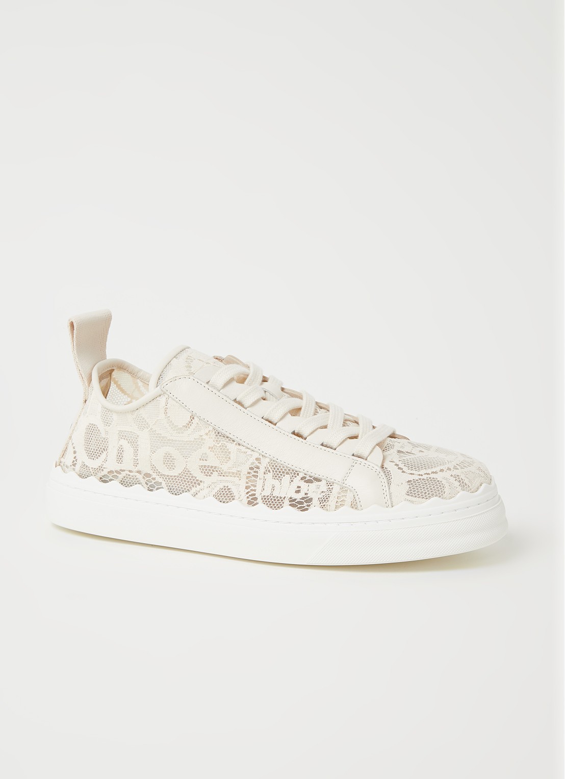 Chloé Lauren sneaker van kant met kalfsleren details - voorkant 4 creme