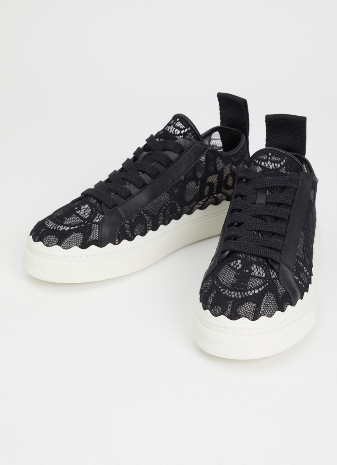 Chloé Lauren sneaker van kant met kalfsleren details - detail zwart