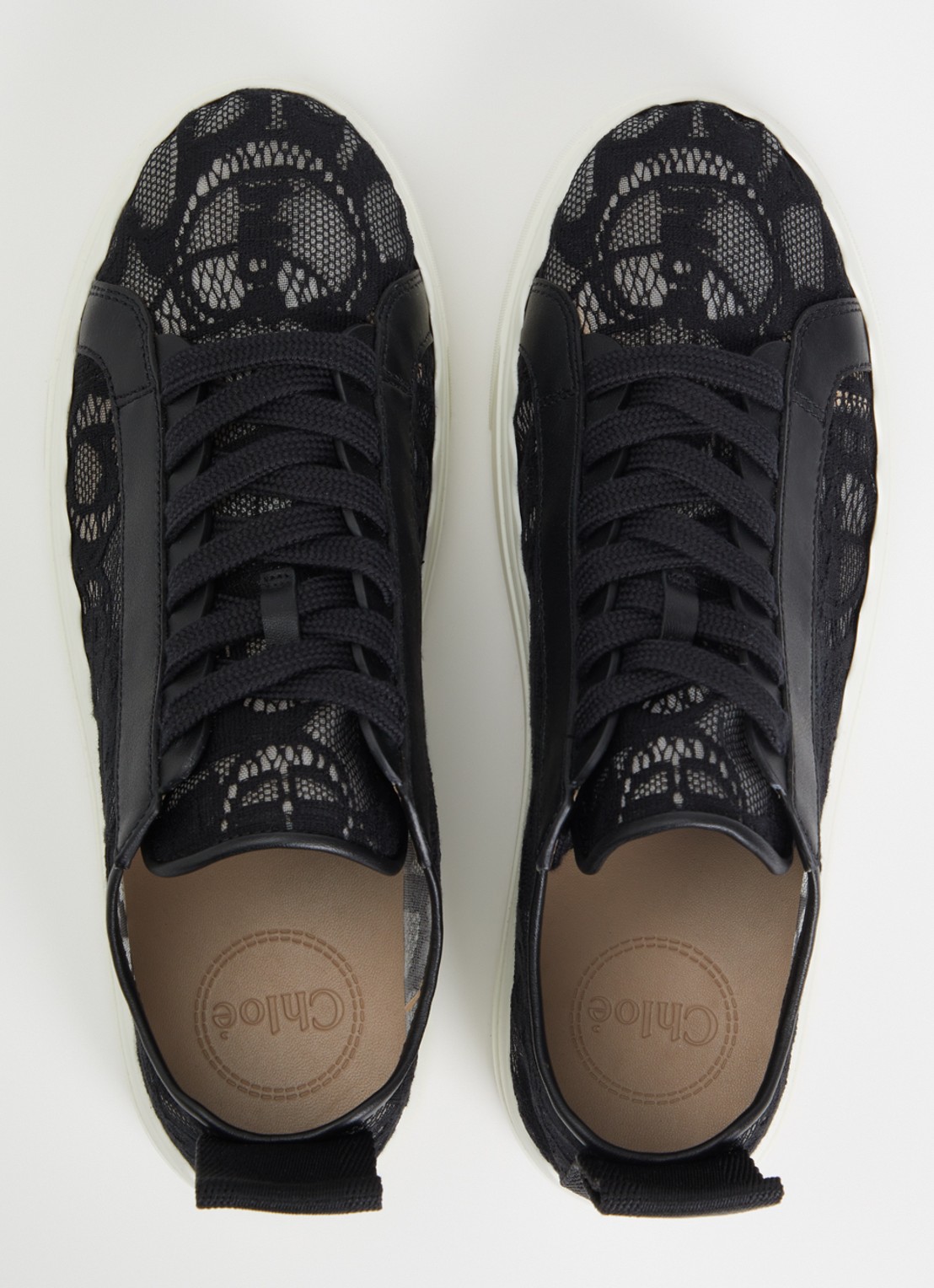 Chloé Lauren sneaker van kant met kalfsleren details - detail 2 zwart