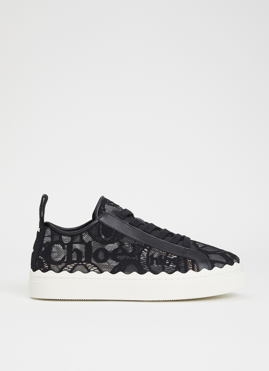 Chloé Lauren sneaker van kant met kalfsleren details - voorkant 5 zwart