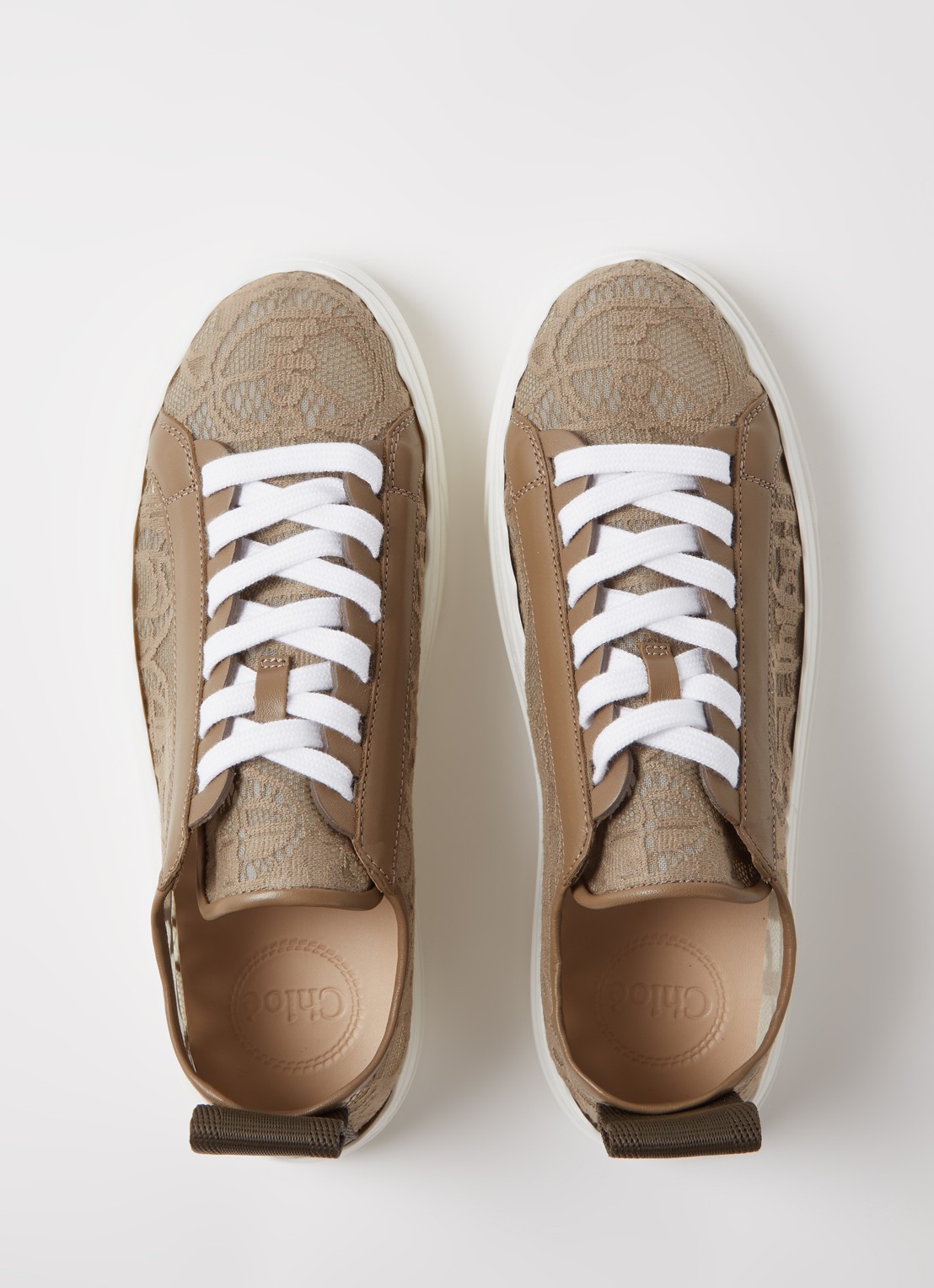 Chloé Lauren sneaker van kant met kalfsleren details - detail 3 zand