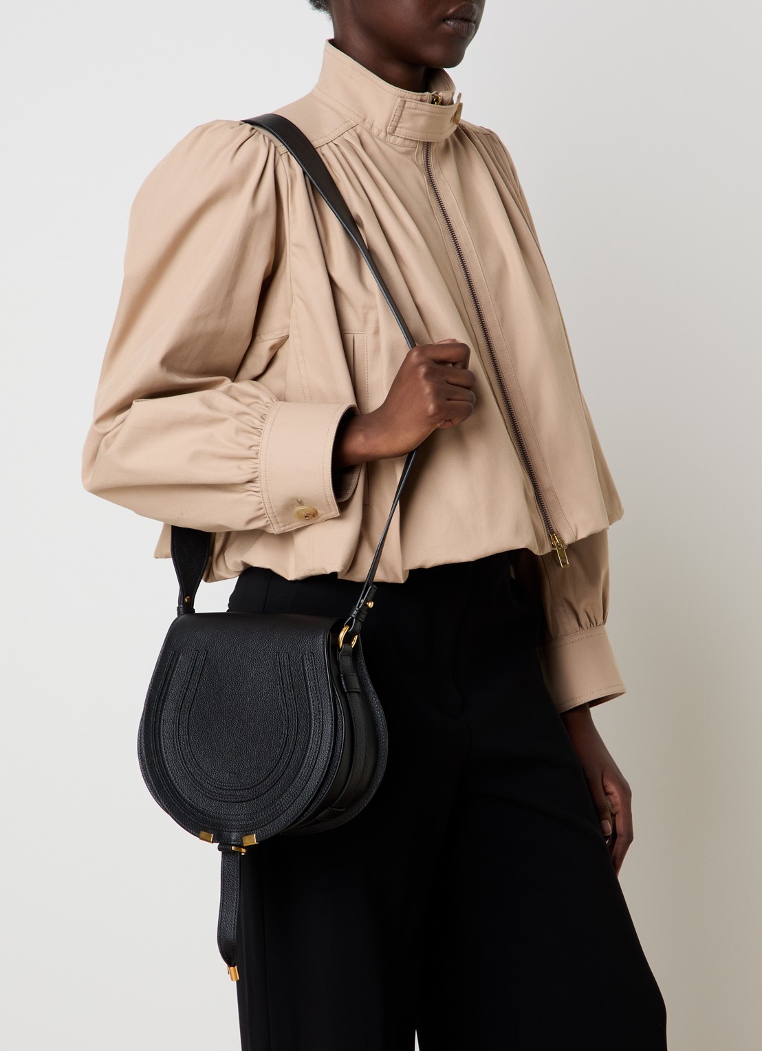Chloé Marcie crossbodytas van kalfsleer met structuur - voorkant 3 zwart