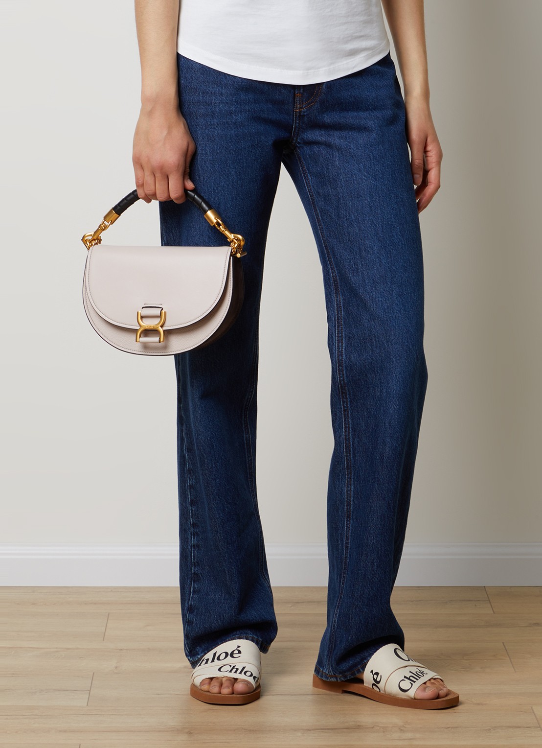 Chloé Marcie handtas van kalfsleer met suède details - voorkant 6 taupe