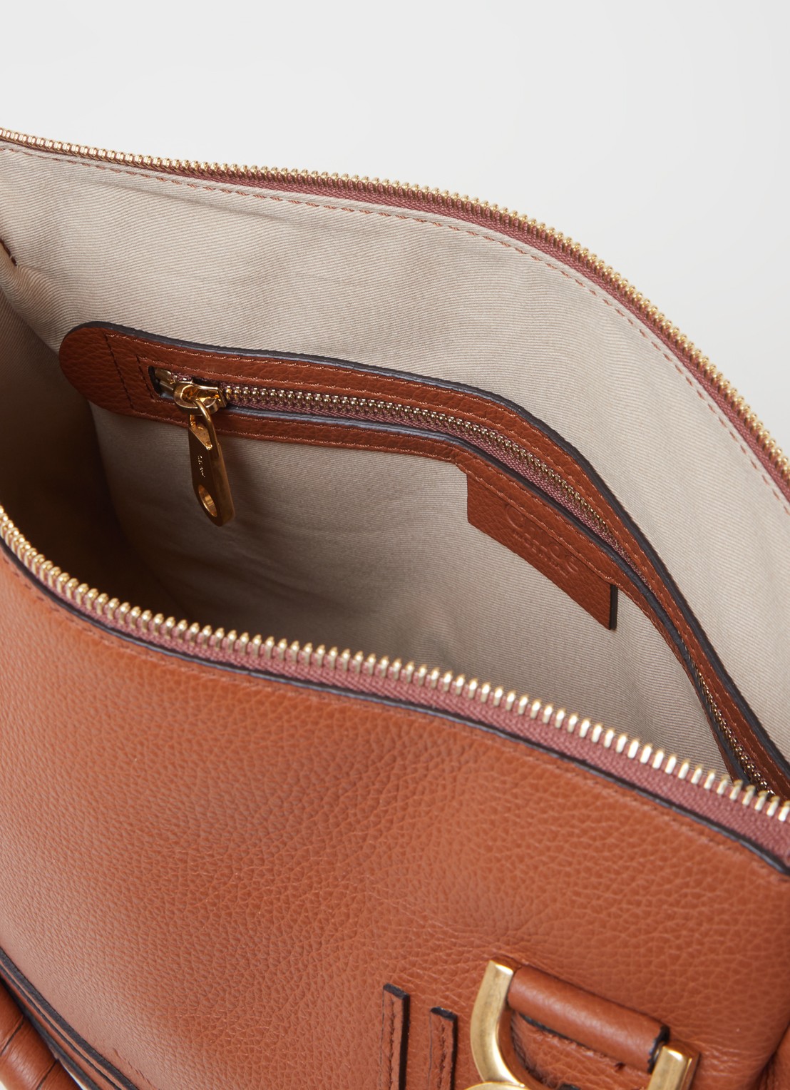Chloé Marcie handtas van kalfsleer - detail cognac