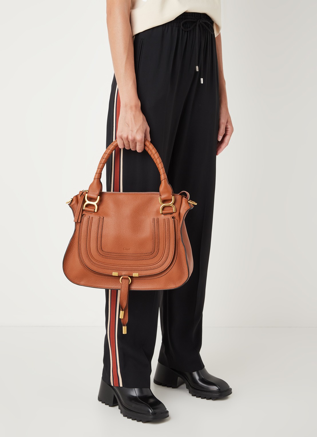 Chloé Marcie handtas van kalfsleer - voorkant 6 cognac