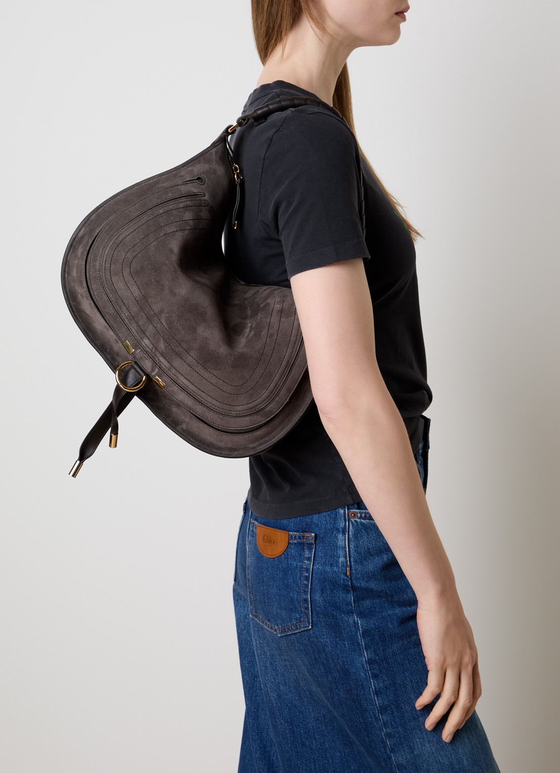 Chloé Marcie Medium schoudertas van kalfssuède  - voorkant 3 bruin