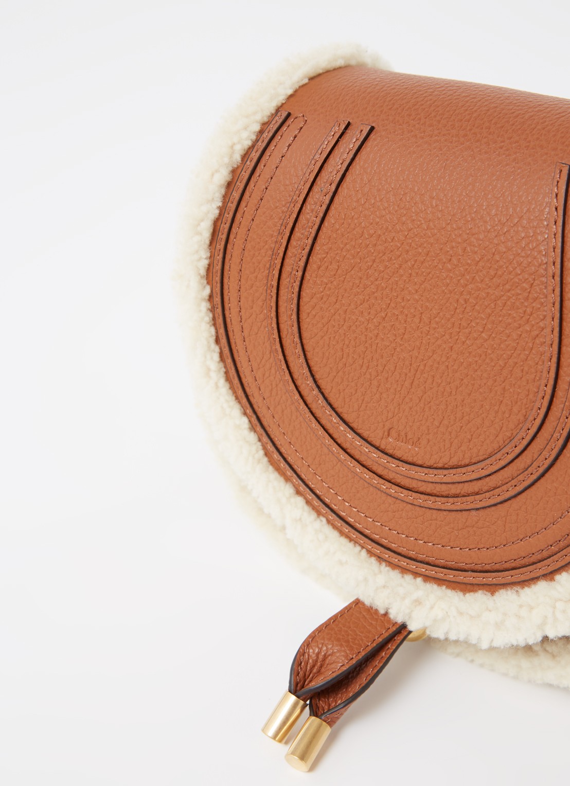 Chloé Marcie Mini crossbodytas van kalfsleer met schapenvacht - detail 5 cognac