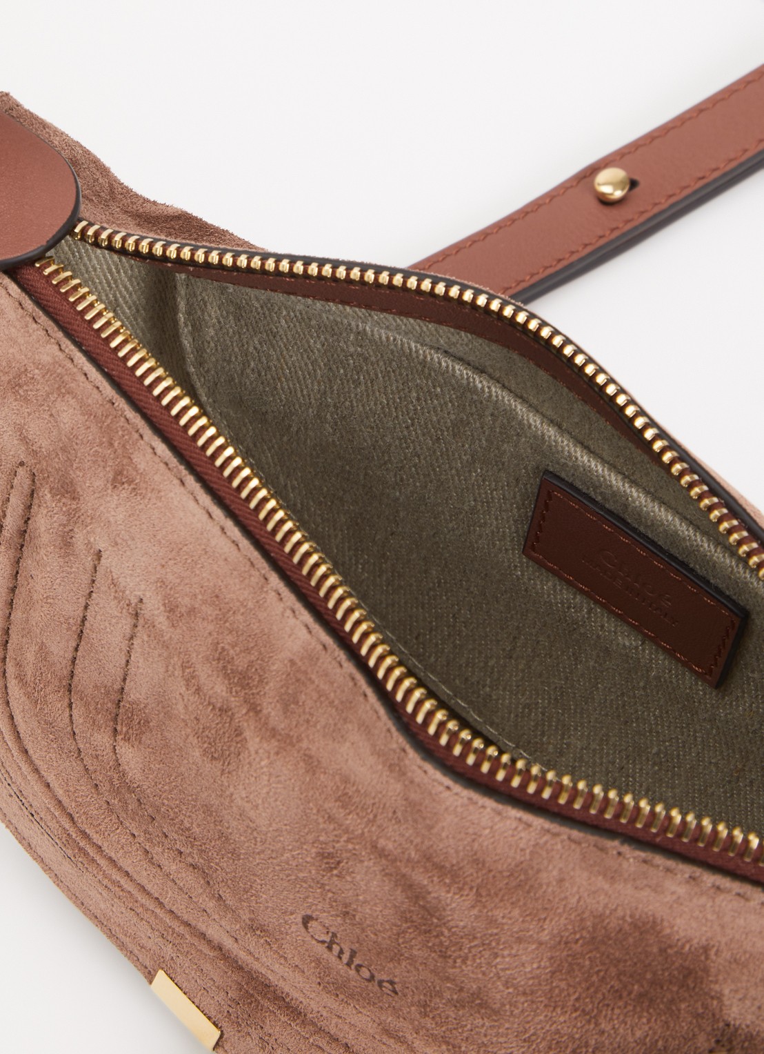 Chloé Marcie mini schoudertas van suède - detail bruin