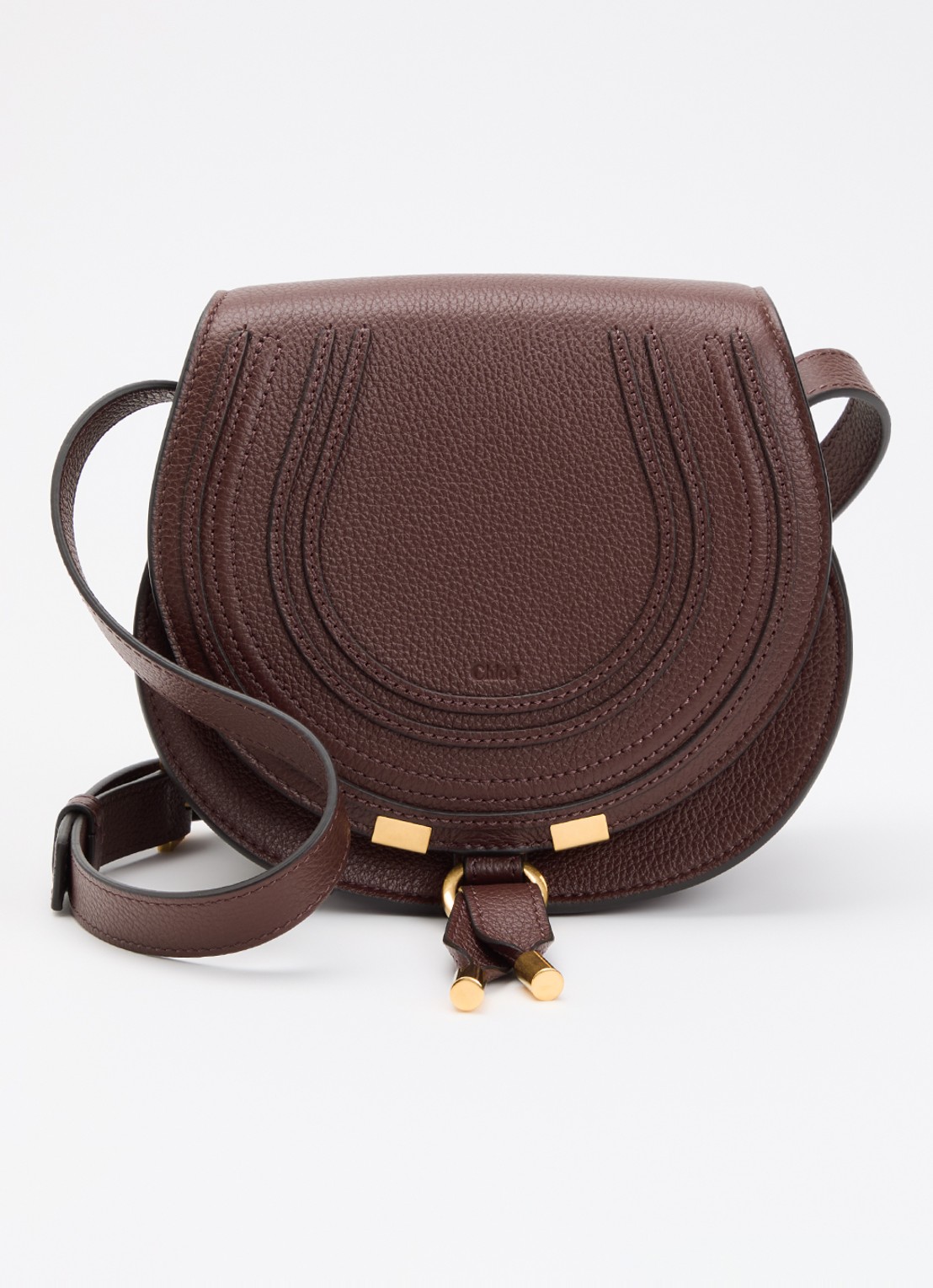 Chloé Marcie Small crossbodytas van kalfsleer - voorkant kastanjebruin