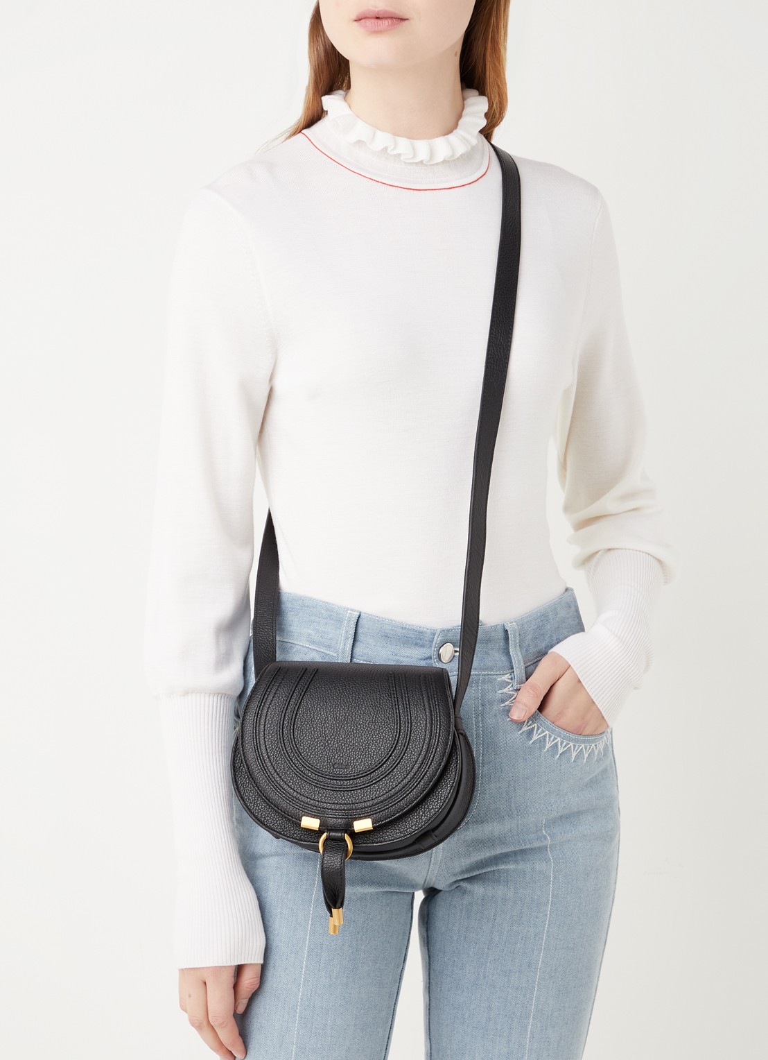Chloé Marcie Small crossbodytas van kalfsleer - voorkant 6 zwart