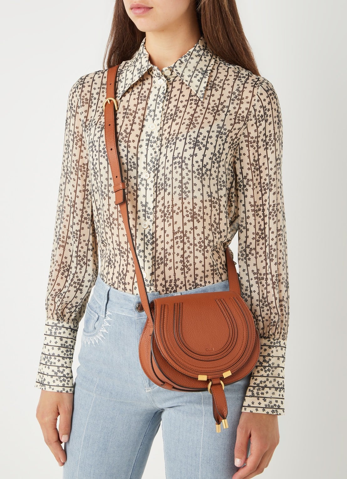 Chloé Marcie Small crossbodytas van kalfsleer - voorkant 2 roestbruin