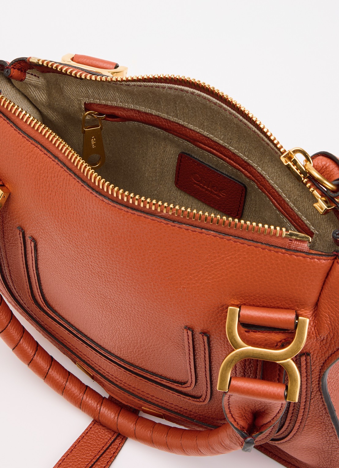 Chloé Marcie Small handtas van kalfsleer - detail 3 steenrood