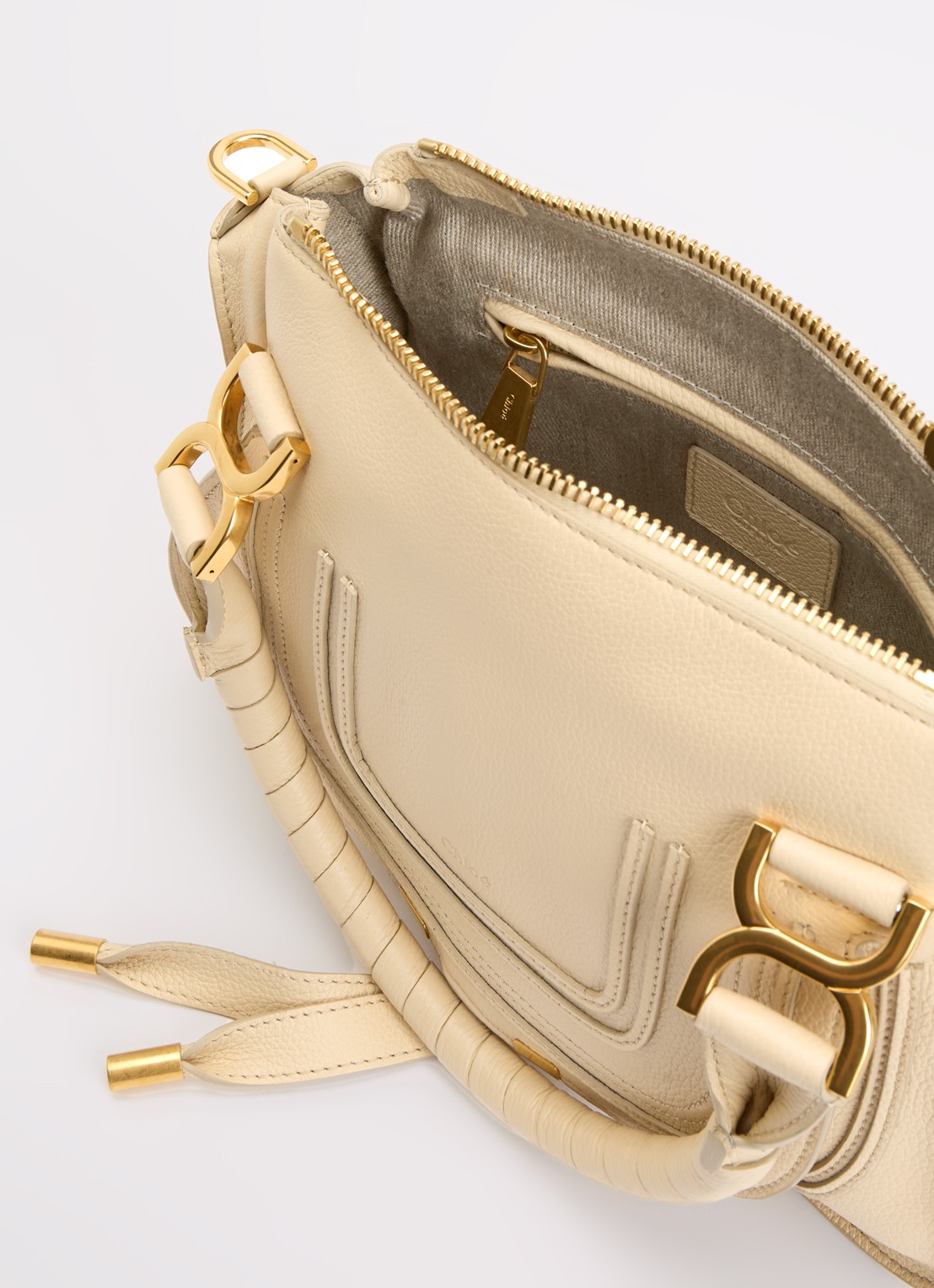 Chloé Marcie Small handtas van kalfsleer - detail lichtgeel