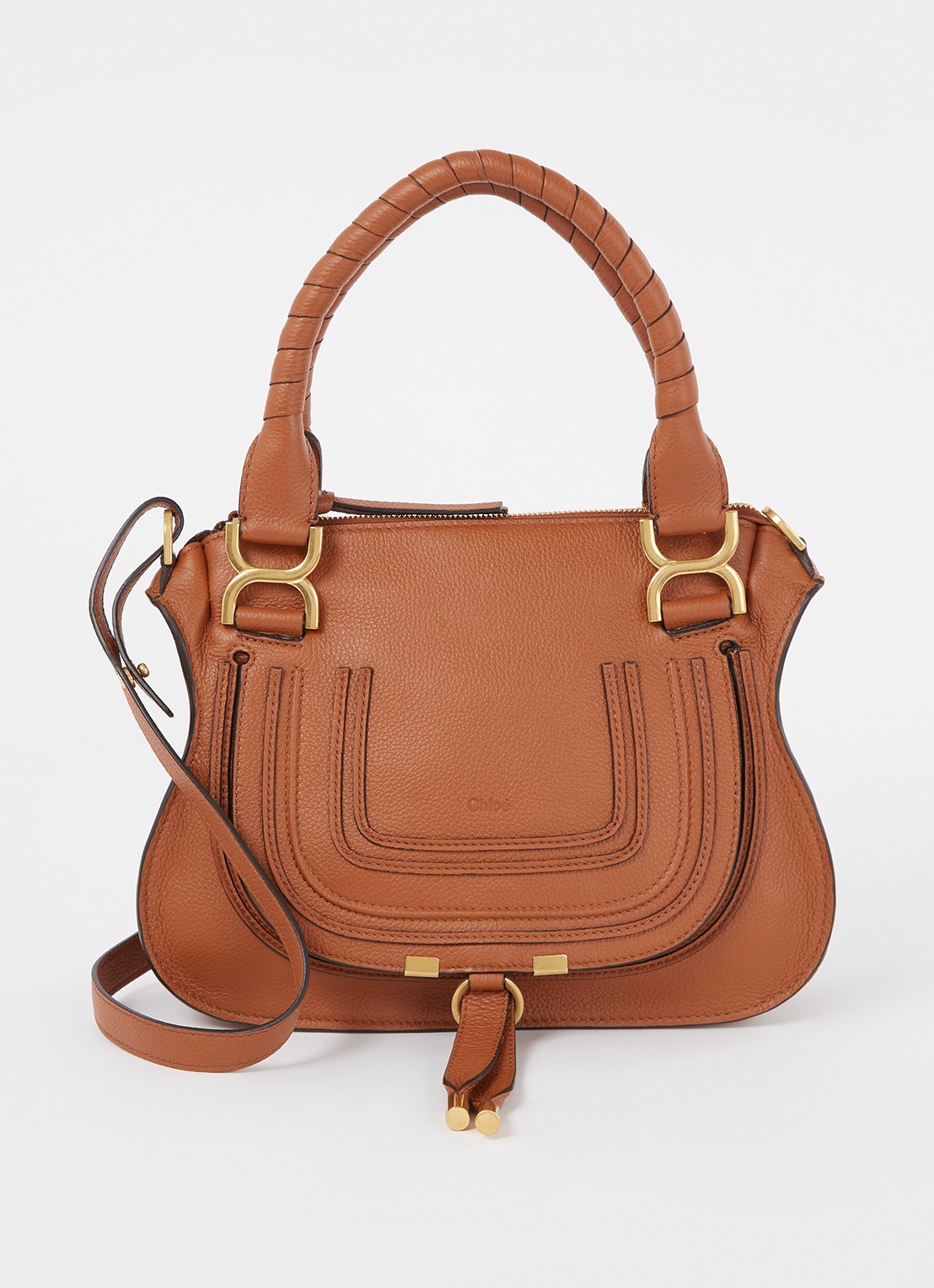 Chloé Marcie Small handtas van kalfsleer - voorkant 2 cognac