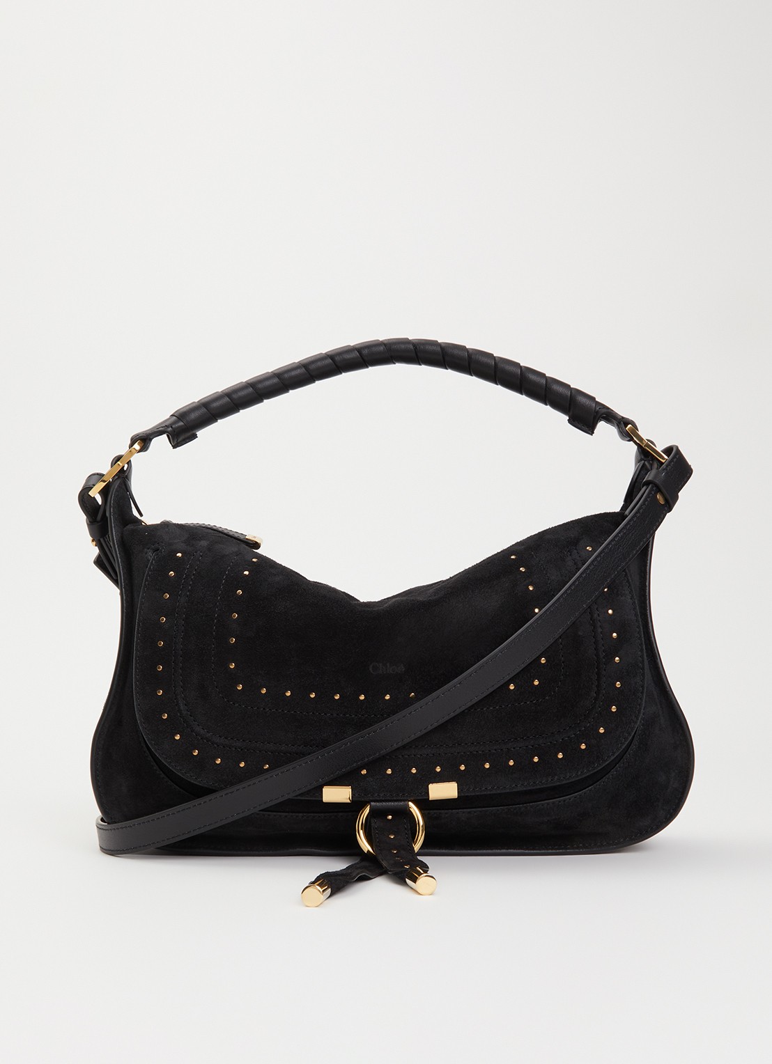 Chloé Marcie Small handtas van suède met studs  - voorkant 5 zwart