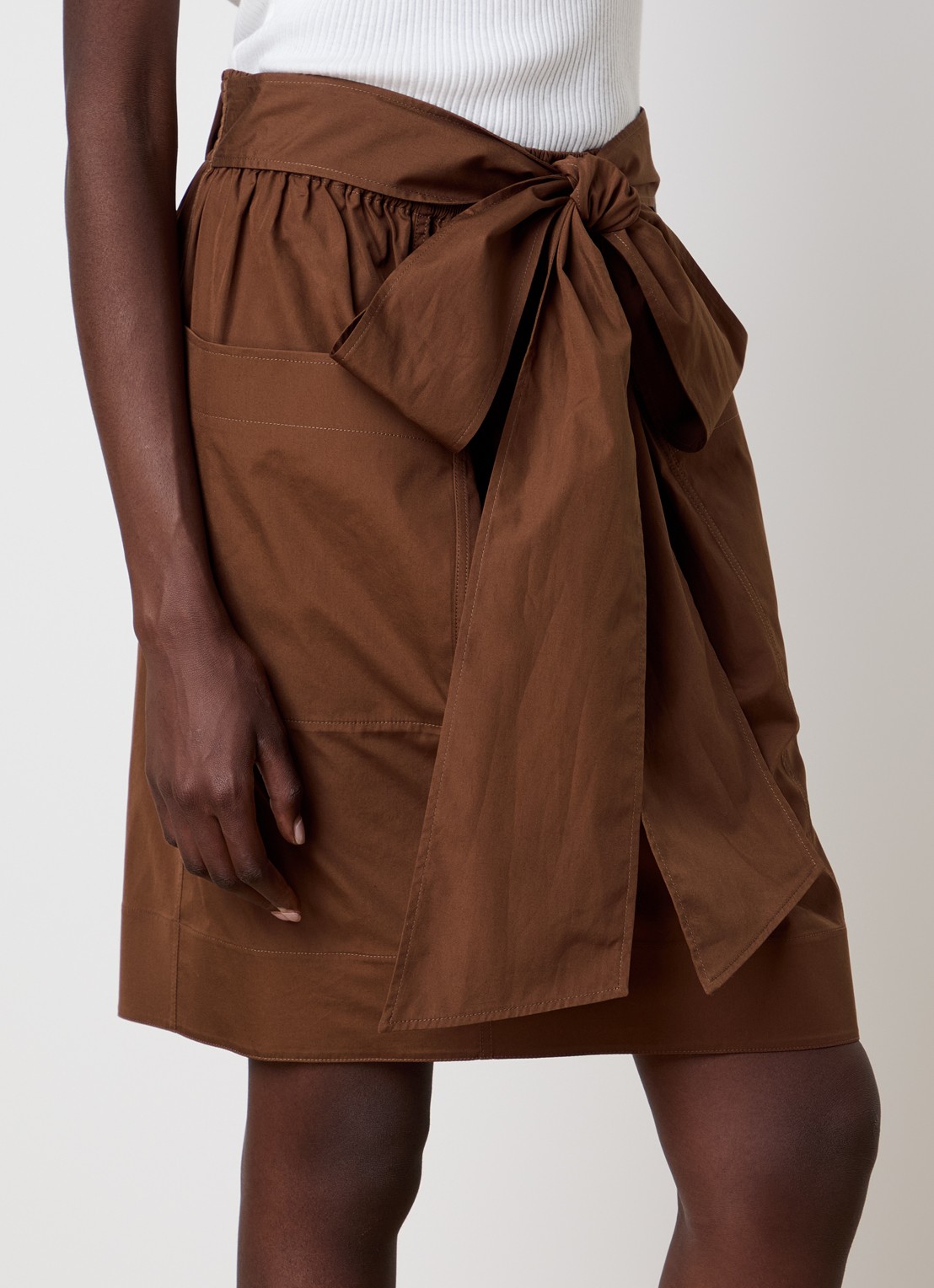 Chloé Midi rok met strikceintuur en opgestikte zakken - detail 2 cognac