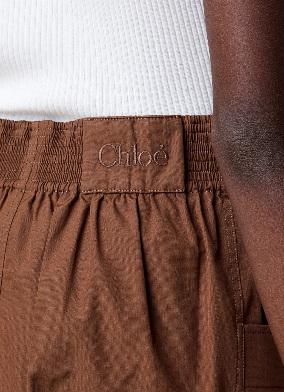 Chloé Midi rok met strikceintuur en opgestikte zakken - detail 3 cognac