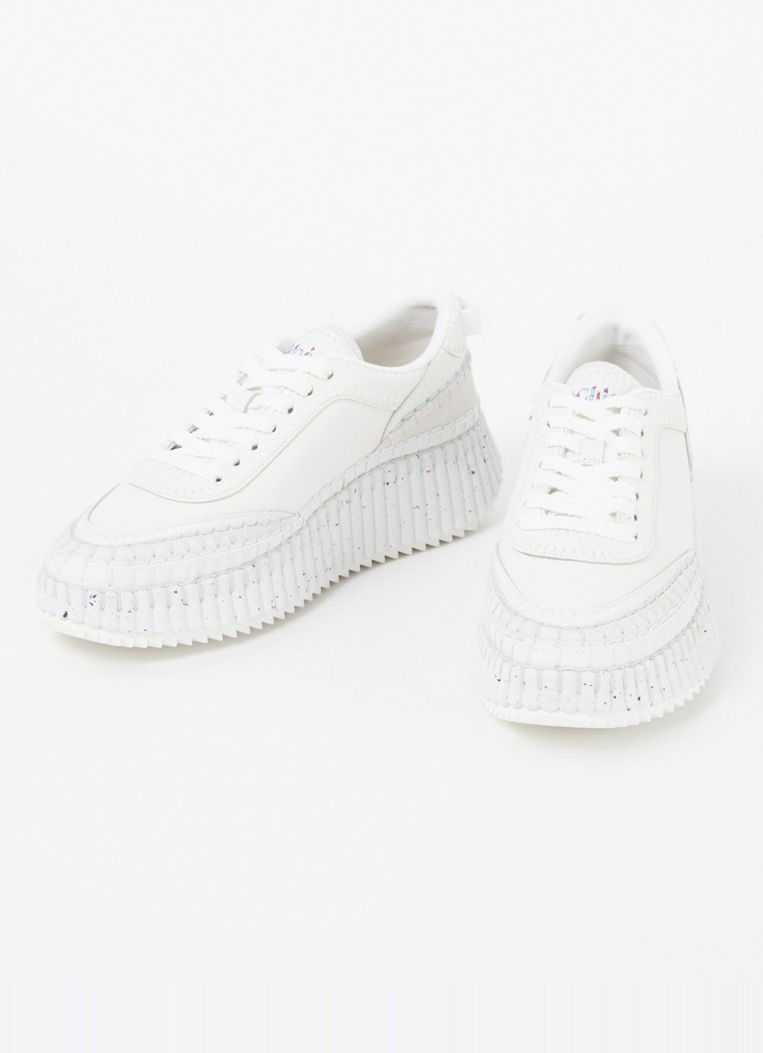 Chloé Nama sneaker van leer met suède details - detail wit